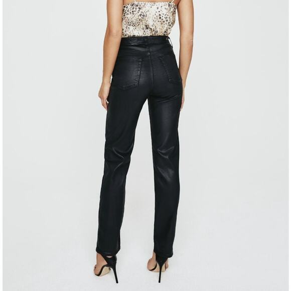 AG Adriano Goldschmied Alexxis Vintage Straight Black Leatherette Sateen Jean - Picture 4 of 10